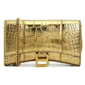 Balenciaga Metallic Calfskin Crocodile Hourglass Chain Bag gold